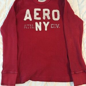 Red Aeropostale Y2K Ribbed Long Sleeve Shirt